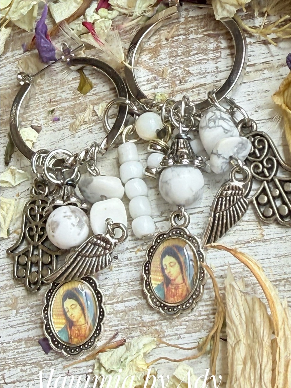 GUADALUPANA White Stone & Silver-Tone Religious Charm Earrings